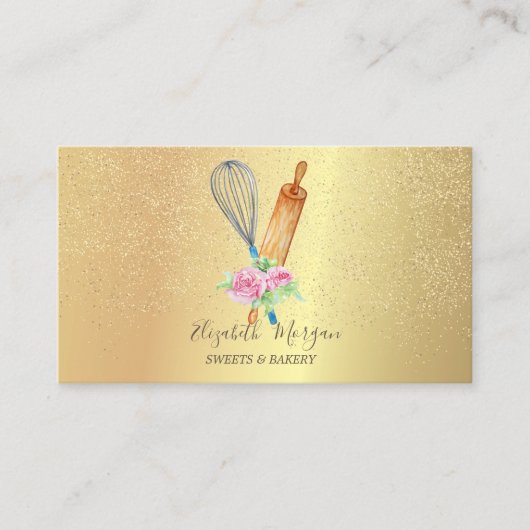 Carte De Visite Brochure à broche Rose Gold Confetti Boulangerie (Devant)