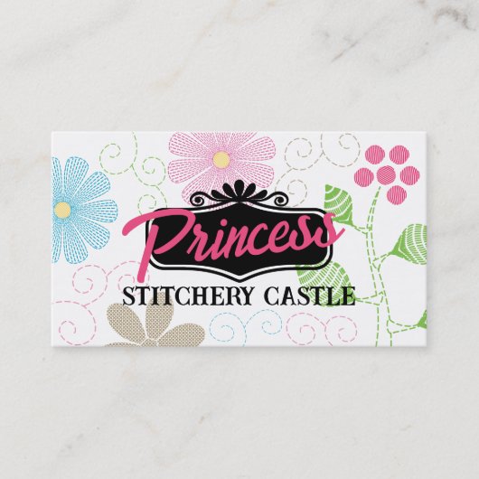 Carte De Visite Broderie de couleur personnalisée coutures fleurs (Devant)