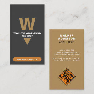 Carte De Visite Bronze et noir mat modernes (Monogramme QR)