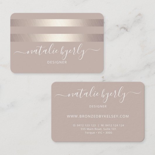 Carte De Visite Bronze Et Police De Script Élégants (Devant / Derrière)