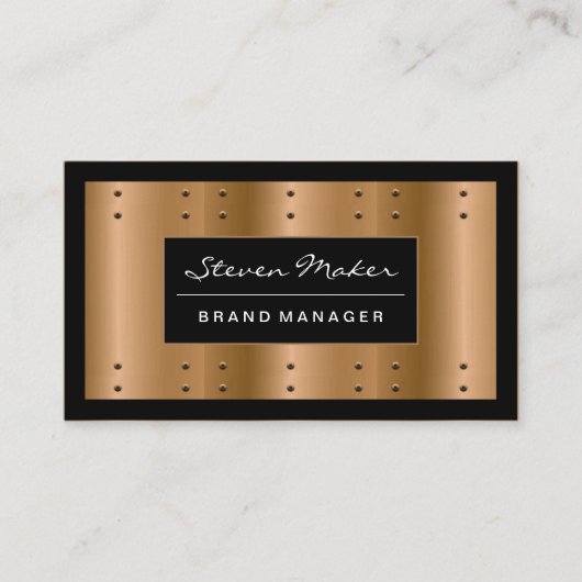 Carte De Visite Bronze métallique avec Rivets | Bordure noire (Devant)