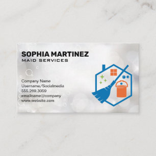 Carte De Visite Broom Mop Bucked Services de nettoyage Éclaire