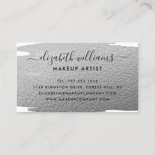 Carte De Visite Brosse à huile d'argent de script moderne (Dos)