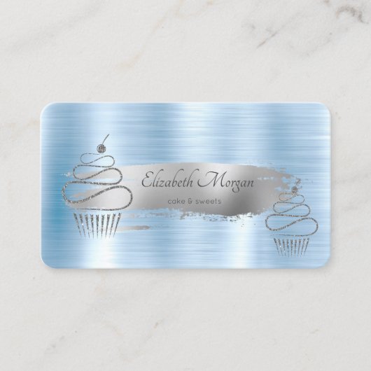 Carte De Visite Brosse Argent, Parties scintillant Cupcakes Blue M (Devant)