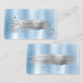 Carte De Visite Brosse Argent, Parties scintillant Cupcakes Blue M (Devant / Derrière)