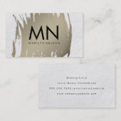 Carte De Visite Brossé avec texture blanche et monogramme chic (Devant / Derrière)