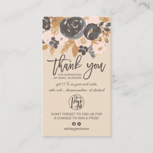 Carte De Visite brosse boho floral script logo commander merci (Devant)