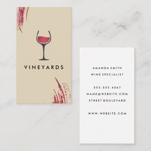 Carte De Visite Brosse Chic Aquarelle / Vin / Variation (Devant / Derrière)