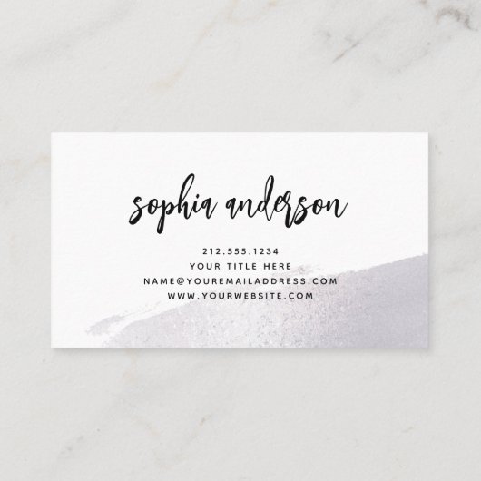 Carte De Visite Brosse d'argent moderne et le script sur blanc (Dos)