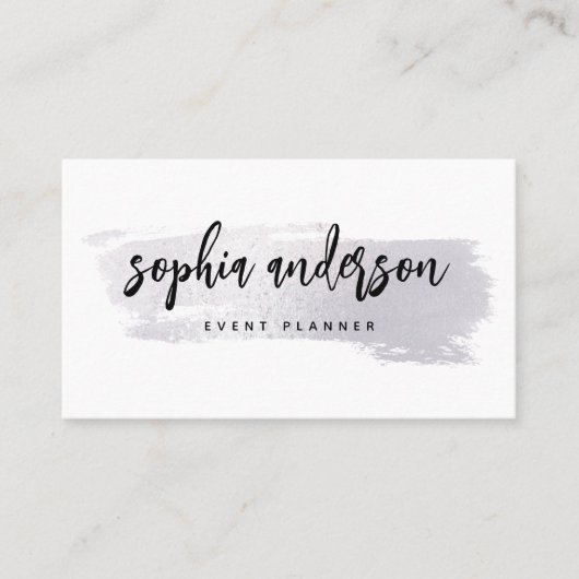 Carte De Visite Brosse d'argent moderne et le script sur blanc (Devant)