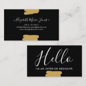 Carte De Visite Brosse de script moderne Black Gold féminine (Devant / Derrière)