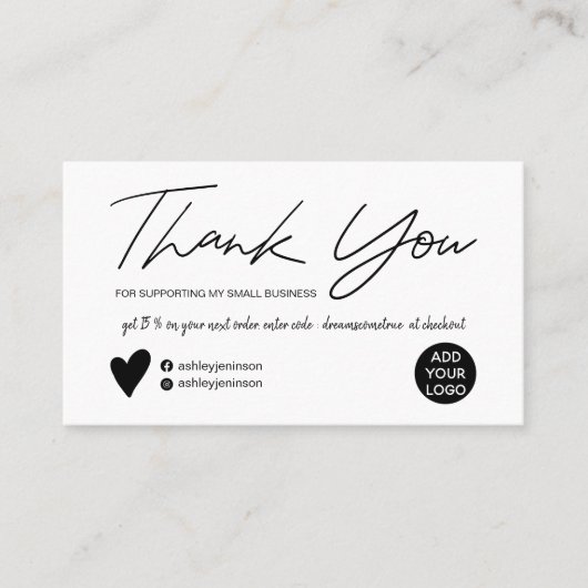 Carte De Visite Brosse de script moderne simple ordre blanc merci (Devant)