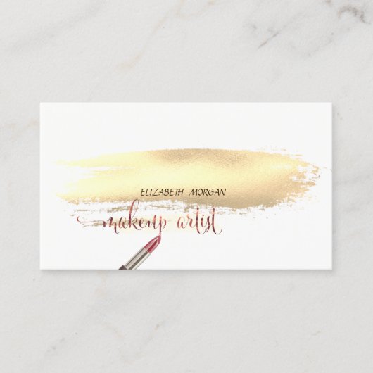 Carte De Visite Brosse d'or moderne, bâton à lèvres, maquillage (Devant)