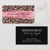 Carte De Visite Brosse Leopard Pink et Gold Foil Spot (Devant / Derrière)