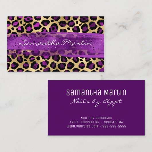Carte De Visite Brosse Leopard violet et d'or (Devant / Derrière)