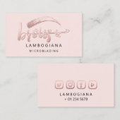 Carte De Visite Brosse Logo Microblade Social Media Rose Rose (Devant / Derrière)