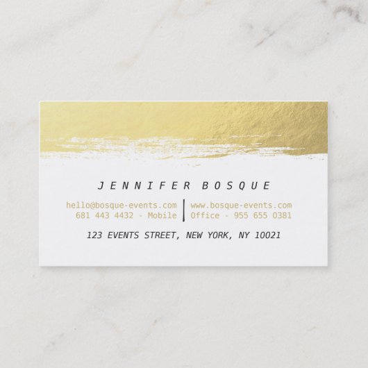Carte De Visite Brosse moderne blanc et doré chic (Dos)