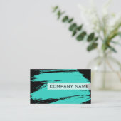 Carte De Visite Brosse moderne Noir Turquoise (Debout devant)