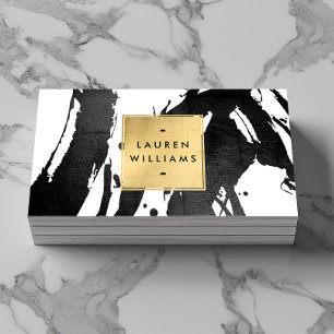 Carte De Visite Brosse noire Abstraite avec Faux Gold Foil