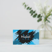 Carte De Visite Brosse nuances de nom bleu avec monogramme (Debout devant)