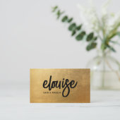 Carte De Visite Brosse Or moderne Script Beauté Business (Debout devant)
