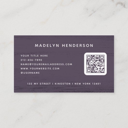 Carte De Visite Brosse violet d'aubergine moderne Trucs QR Code (Dos)