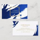 Carte De Visite Brosses bleues Indigo Abstraites (Devant / Derrière)
