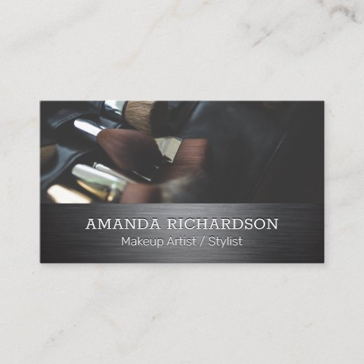 Carte De Visite Brosses de maquillage | Argent métallique brossé (Devant)