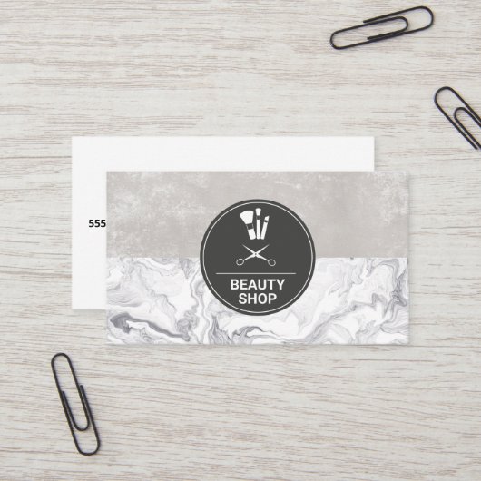 Carte De Visite Brosses de maquillage en marbre (Devant/Arrière en situation)