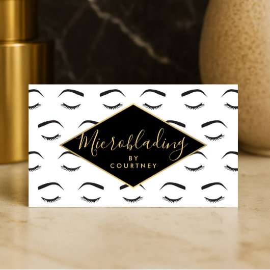 Carte De Visite Brosses et cils Microblading Blanc/Noir/Or