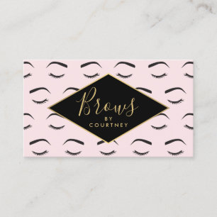 Carte De Visite Brosses et cils Motif rose/noir/or