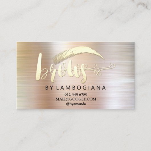 Carte De Visite Brosses Rose Gold Logo Microblading Busin (Devant)