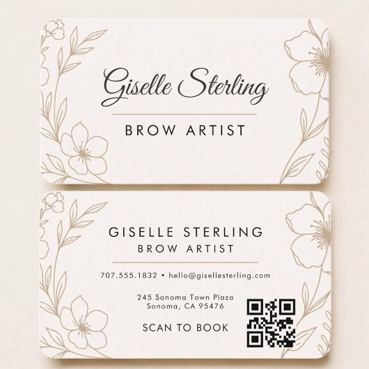 Carte De Visite Brow Artist Floral QR Code Professional