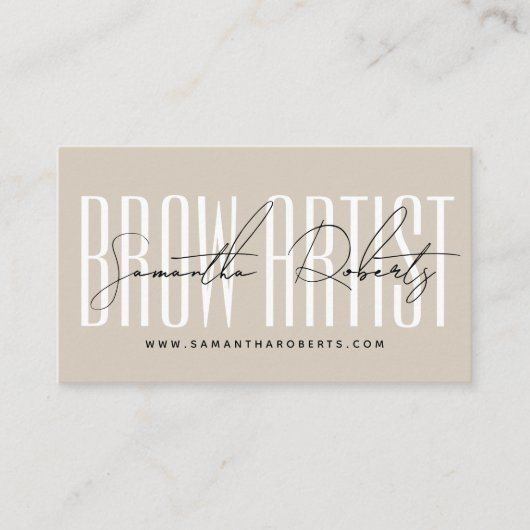 Carte De Visite Brow artist modern typography script beige (Devant)