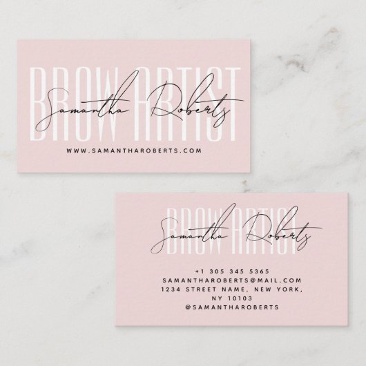 Carte De Visite Brow artist modern typography script blush pink (Devant / Derrière)