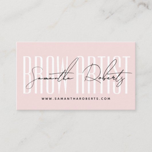 Carte De Visite Brow artist modern typography script blush pink (Devant)