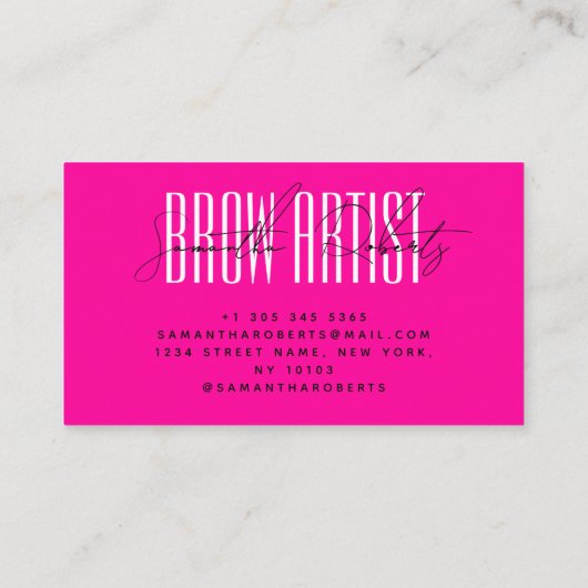 Carte De Visite Brow artist modern typography script neon pink (Dos)