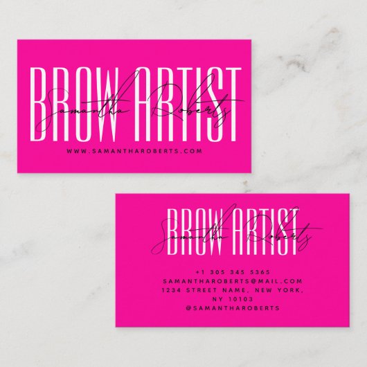 Carte De Visite Brow artist modern typography script neon pink (Devant / Derrière)