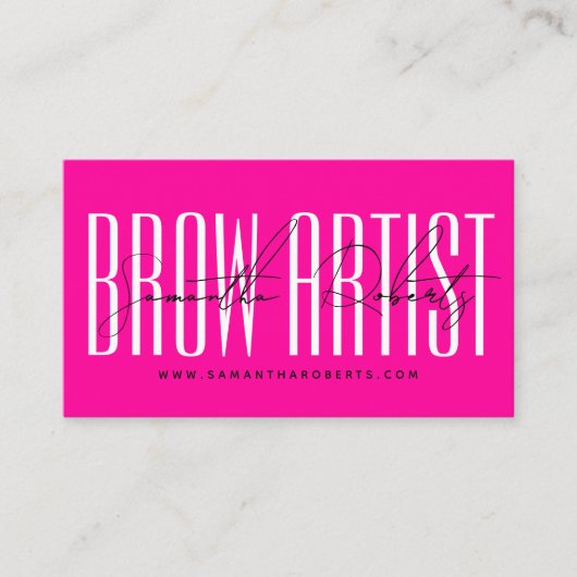 Carte De Visite Brow artist modern typography script neon pink (Devant)