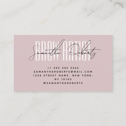 Carte De Visite Brow artist modern typography script neutral pink (Dos)
