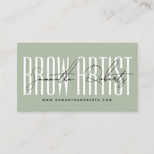 Carte De Visite Brow artist modern typography script sage green (Devant)
