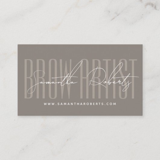Carte De Visite Brow artist modern typography script taupe (Devant)