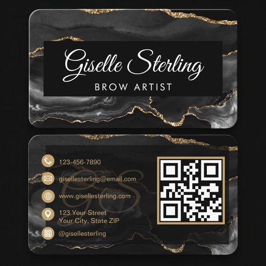 Carte De Visite Brow Artist QR Code Black Gold