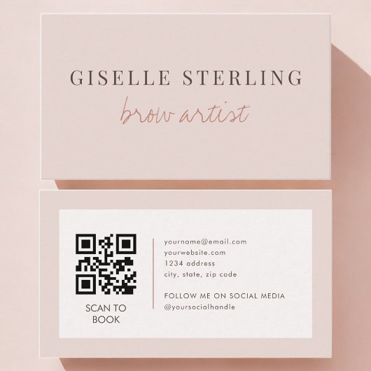 Carte De Visite Brow Artist QR Code Blush Pink 