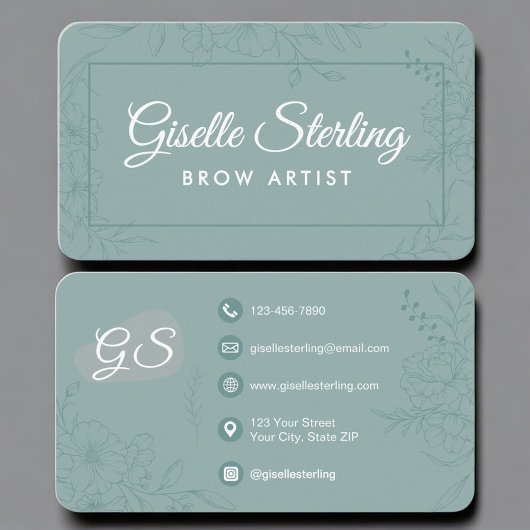 Carte De Visite Brow Artist Teal Green Floral