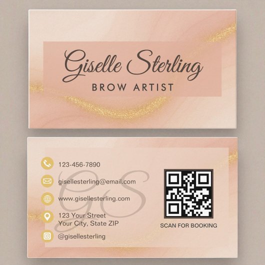 Carte De Visite Brow Artiste Aquarelle Or Monogramme QR Code