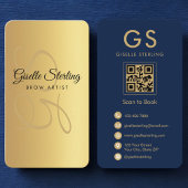 Carte De Visite Brow Artiste Gold Marine Blue QR Code Monogramme
