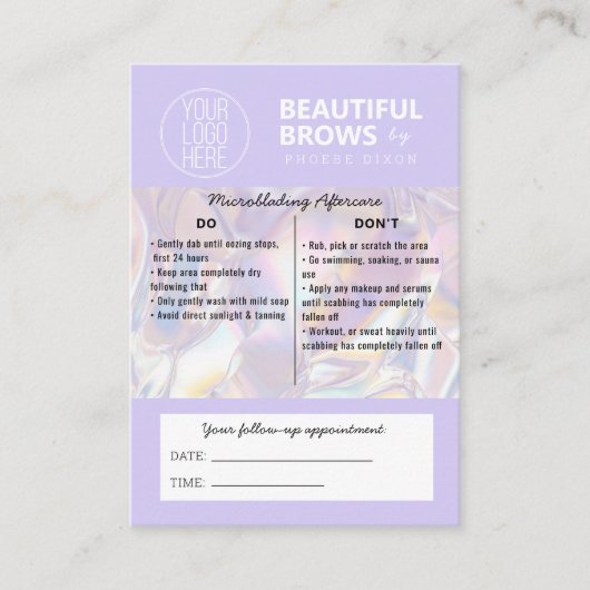 Carte De Visite Brow Microblading Aftercare Crystal Holographic Bu (Devant)