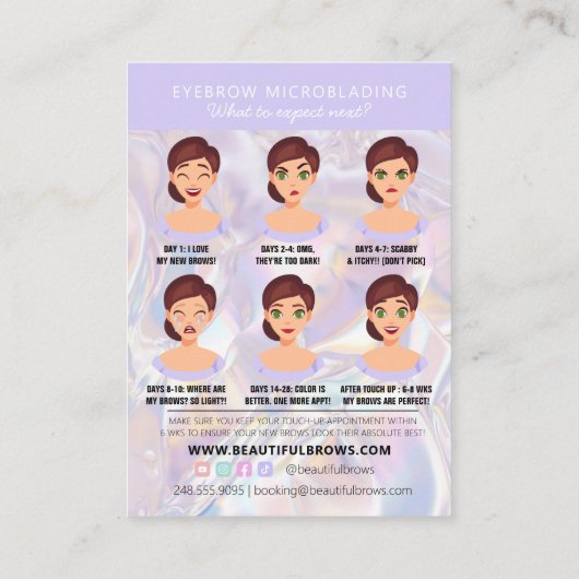 Carte De Visite Brow Microblading Aftercare Crystal Holographic Bu (Dos)