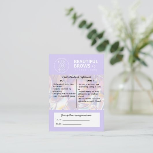 Carte De Visite Brow Microblading Aftercare Crystal Holographic Bu (Debout devant)